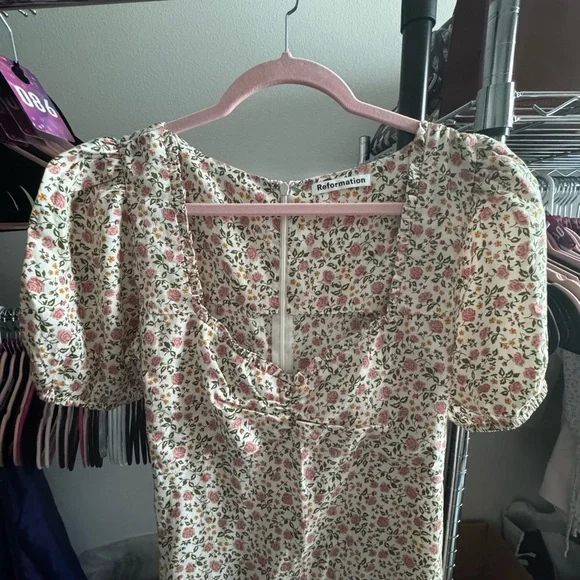 Reformation Kelby Floral Summer Dress Pink Cream Short Sleeve size small - Picture 7 of 12
